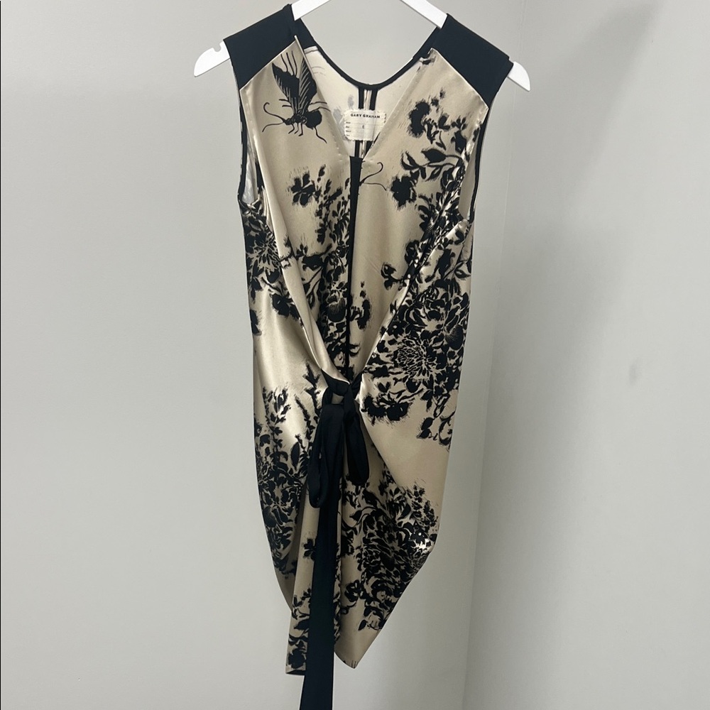 Elegant Asymmetrical Black and Cream Floral Dress